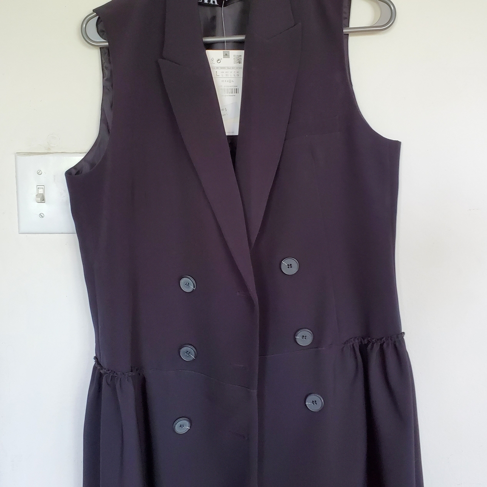 ZARA BRAND NEW,Dark Blue Double-Breasted Sleeveless Dress Or Vest